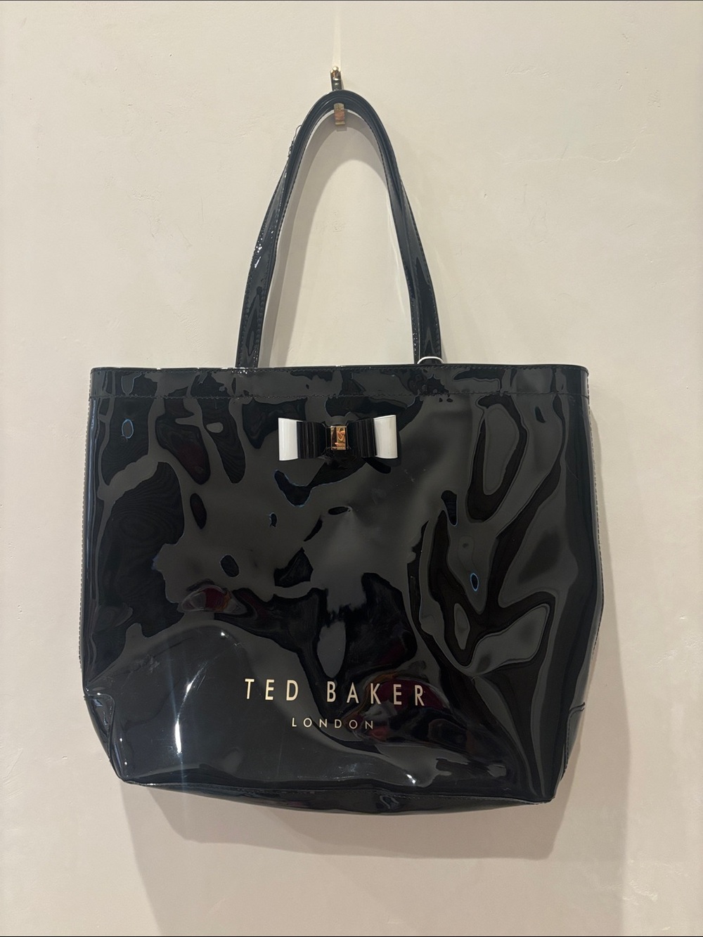 Ted Baker Black Patent Tote with Signature Bow
